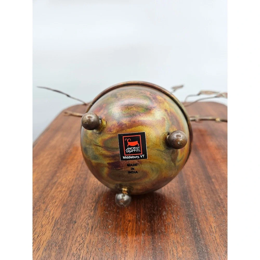 Ancient Graffiti Flamed Copper Metal Jewelry Tree Stand Organizer Made in India